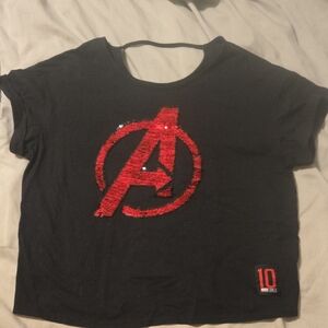 Disney Black Tee with Red Sequin Logo, MARVEL STUD10S